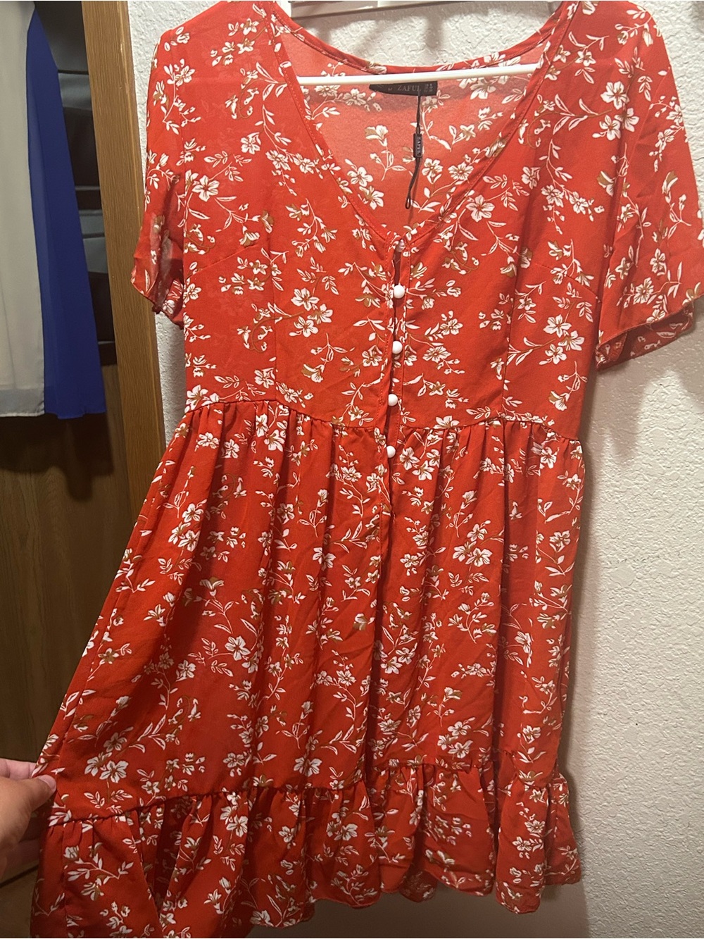 Zaful Red Floral Button-Front Midi Dress